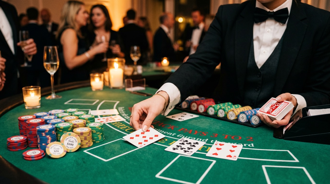 Stół do blackjacka z żetonami fun money — wieczór firmowy