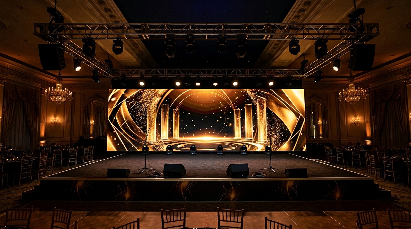 Scena z ekranem LED na gali w stylu kasyna — ranking i multimedia